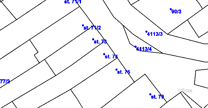 Parcela st. 74 v KÚ Boršice u Blatnice, Katastrální mapa