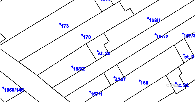 Parcela st. 86 v KÚ Boršice u Blatnice, Katastrální mapa