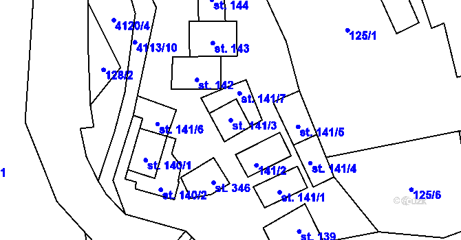 Parcela st. 141/3 v KÚ Boršice u Blatnice, Katastrální mapa