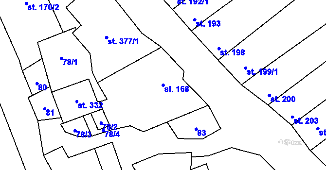 Parcela st. 168 v KÚ Boršice u Blatnice, Katastrální mapa
