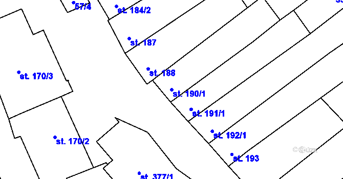 Parcela st. 190/1 v KÚ Boršice u Blatnice, Katastrální mapa
