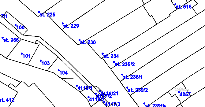 Parcela st. 234 v KÚ Boršice u Blatnice, Katastrální mapa