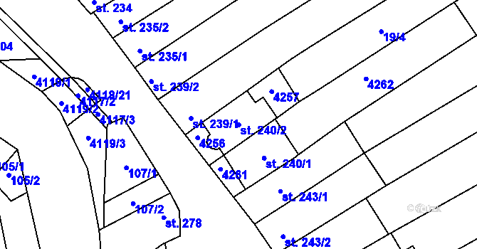 Parcela st. 240/2 v KÚ Boršice u Blatnice, Katastrální mapa