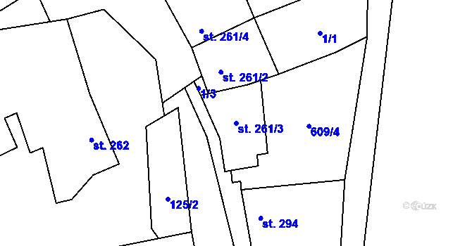 Parcela st. 261/3 v KÚ Boršice u Blatnice, Katastrální mapa