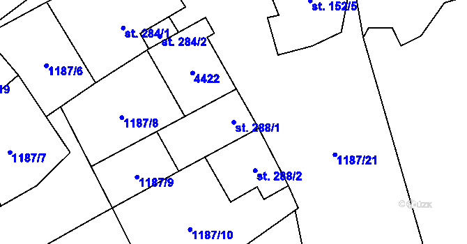 Parcela st. 288/1 v KÚ Boršice u Blatnice, Katastrální mapa