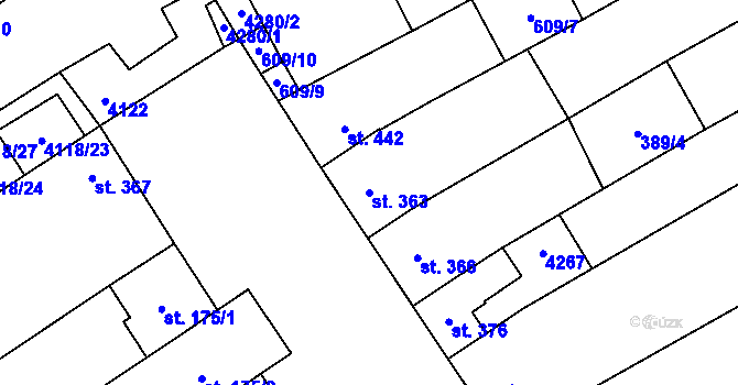 Parcela st. 363 v KÚ Boršice u Blatnice, Katastrální mapa