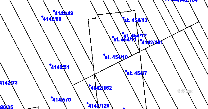 Parcela st. 454/10 v KÚ Boršice u Blatnice, Katastrální mapa