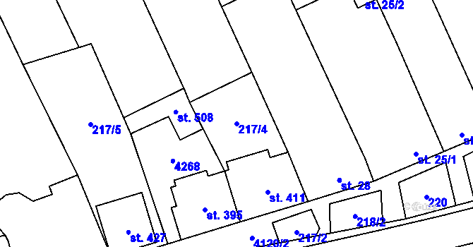 Parcela st. 217/4 v KÚ Boršice u Blatnice, Katastrální mapa