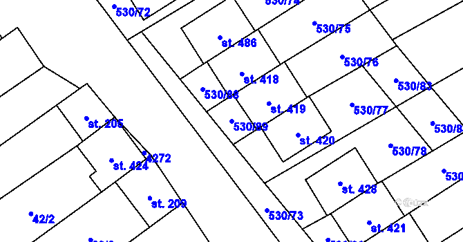 Parcela st. 530/89 v KÚ Boršice u Blatnice, Katastrální mapa