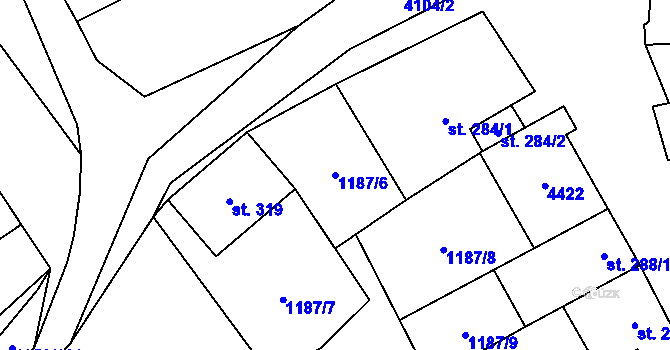 Parcela st. 1187/6 v KÚ Boršice u Blatnice, Katastrální mapa