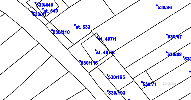 Parcela st. 497/2 v KÚ Boršice u Blatnice, Katastrální mapa