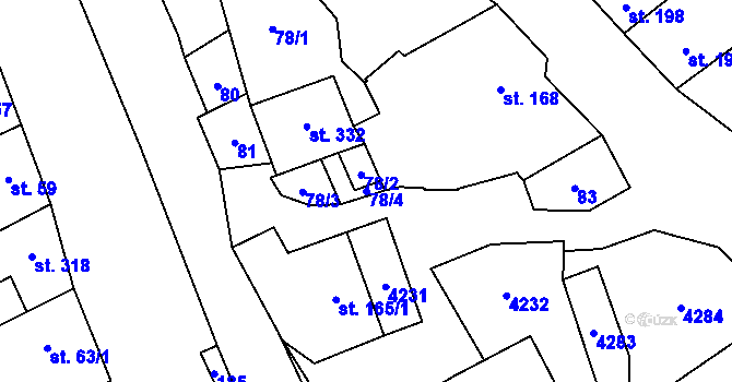 Parcela st. 78/4 v KÚ Boršice u Blatnice, Katastrální mapa