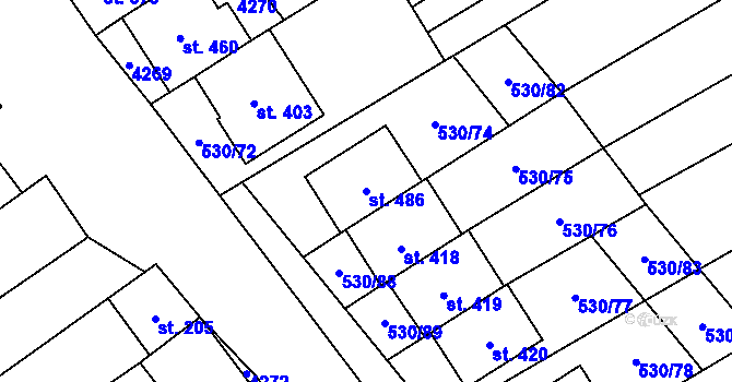 Parcela st. 486 v KÚ Boršice u Blatnice, Katastrální mapa