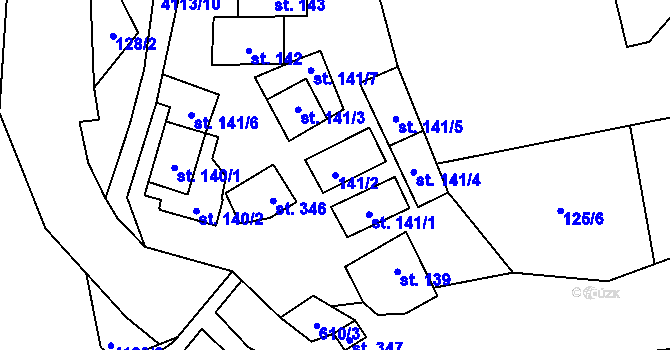 Parcela st. 141/2 v KÚ Boršice u Blatnice, Katastrální mapa