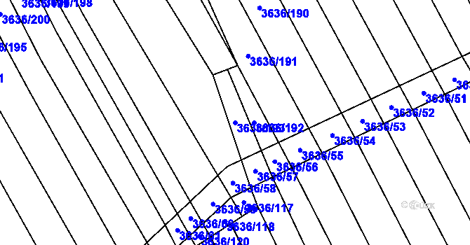 Parcela st. 3636/193 v KÚ Boršice u Blatnice, Katastrální mapa