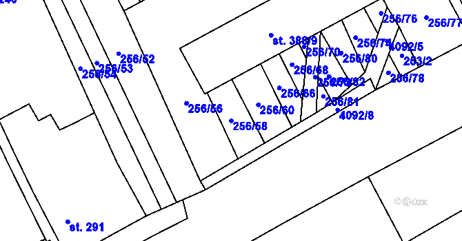 Parcela st. 256/58 v KÚ Boršice u Blatnice, Katastrální mapa