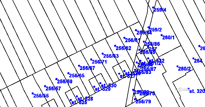 Parcela st. 256/63 v KÚ Boršice u Blatnice, Katastrální mapa