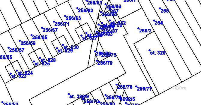 Parcela st. 256/75 v KÚ Boršice u Blatnice, Katastrální mapa