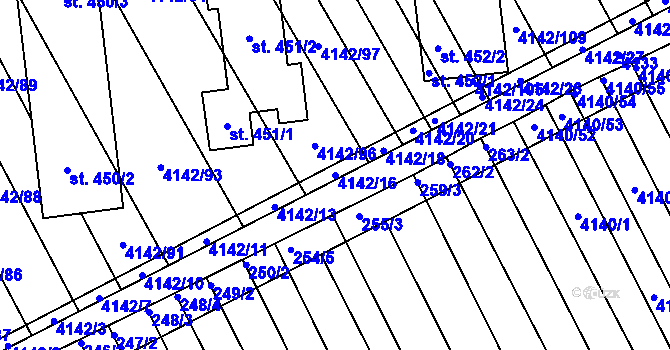 Parcela st. 4142/16 v KÚ Boršice u Blatnice, Katastrální mapa