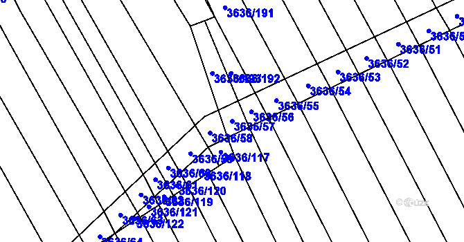 Parcela st. 3636/57 v KÚ Boršice u Blatnice, Katastrální mapa