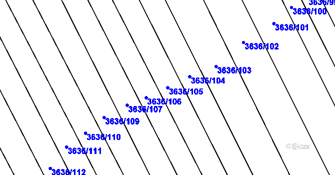 Parcela st. 3636/105 v KÚ Boršice u Blatnice, Katastrální mapa