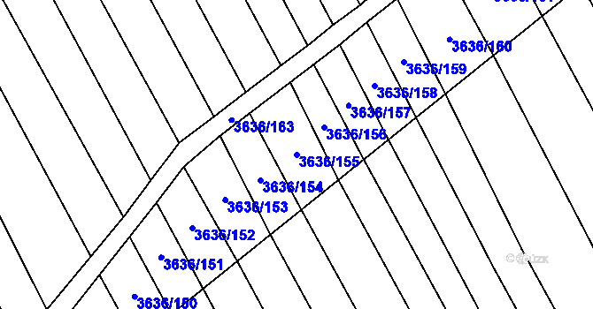 Parcela st. 3636/155 v KÚ Boršice u Blatnice, Katastrální mapa