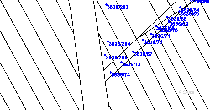 Parcela st. 3636/205 v KÚ Boršice u Blatnice, Katastrální mapa