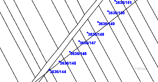 Parcela st. 3636/147 v KÚ Boršice u Blatnice, Katastrální mapa