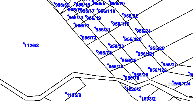 Parcela st. 956/74 v KÚ Boršice u Blatnice, Katastrální mapa