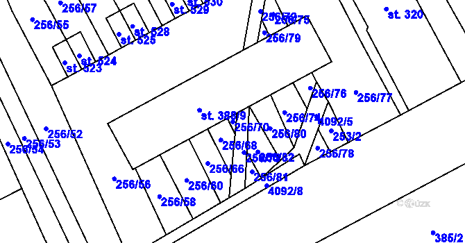 Parcela st. 256/70 v KÚ Boršice u Blatnice, Katastrální mapa