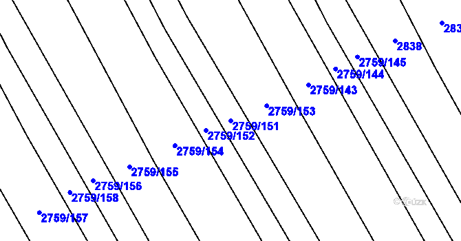 Parcela st. 2759/151 v KÚ Boršice u Blatnice, Katastrální mapa