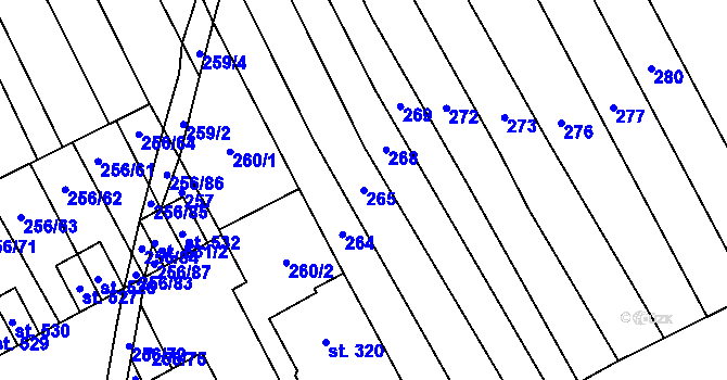 Parcela st. 265 v KÚ Boršice u Blatnice, Katastrální mapa