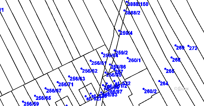 Parcela st. 256/64 v KÚ Boršice u Blatnice, Katastrální mapa