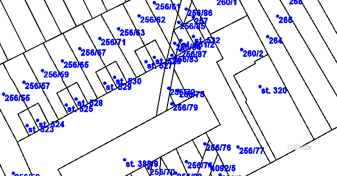 Parcela st. 256/72 v KÚ Boršice u Blatnice, Katastrální mapa