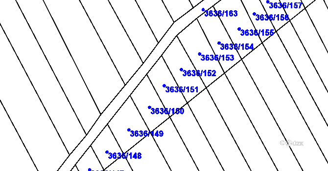 Parcela st. 3636/151 v KÚ Boršice u Blatnice, Katastrální mapa