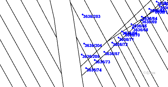Parcela st. 3636/204 v KÚ Boršice u Blatnice, Katastrální mapa