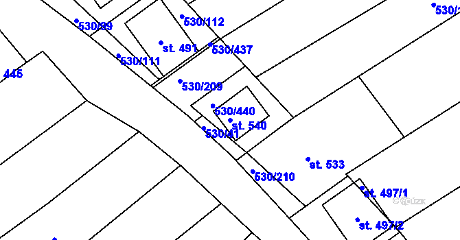 Parcela st. 540 v KÚ Boršice u Blatnice, Katastrální mapa