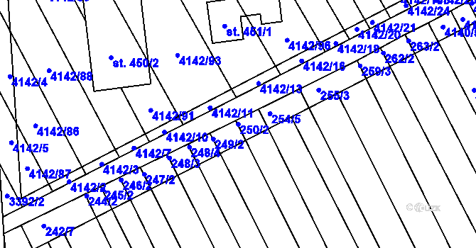 Parcela st. 250/2 v KÚ Boršice u Blatnice, Katastrální mapa