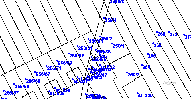 Parcela st. 256/86 v KÚ Boršice u Blatnice, Katastrální mapa