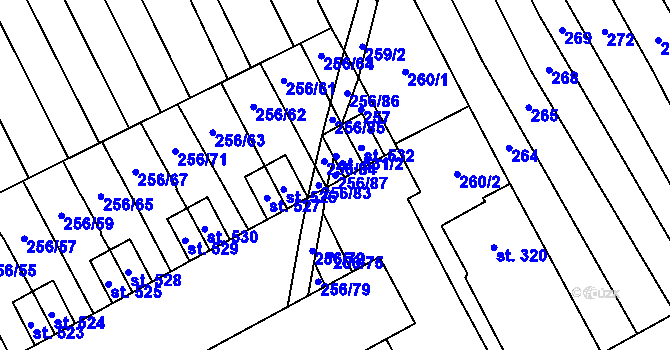 Parcela st. 256/87 v KÚ Boršice u Blatnice, Katastrální mapa