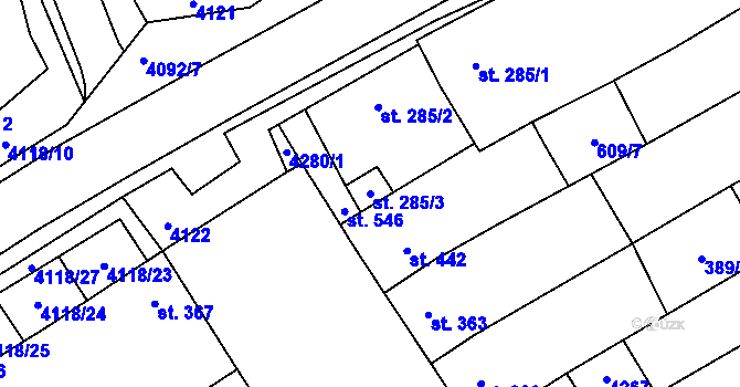 Parcela st. 285/3 v KÚ Boršice u Blatnice, Katastrální mapa