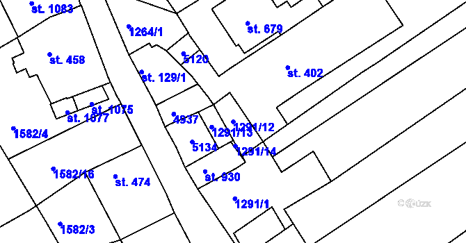 Parcela st. 1291/12 v KÚ Boršice u Buchlovic, Katastrální mapa