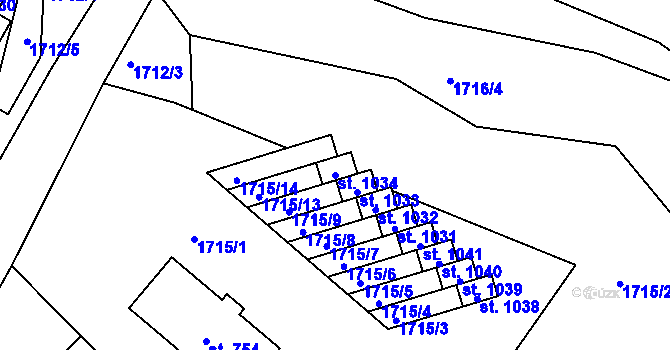 Parcela st. 1034 v KÚ Boršice u Buchlovic, Katastrální mapa