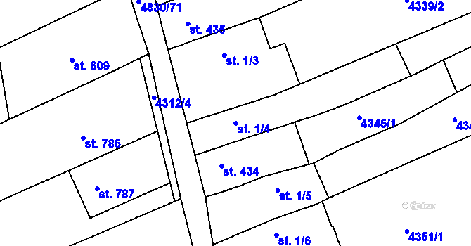 Parcela st. 1/4 v KÚ Boršice u Buchlovic, Katastrální mapa