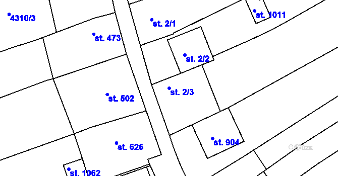 Parcela st. 2/3 v KÚ Boršice u Buchlovic, Katastrální mapa