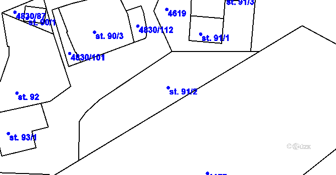 Parcela st. 91/2 v KÚ Boršice u Buchlovic, Katastrální mapa