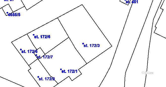 Parcela st. 172/3 v KÚ Boršice u Buchlovic, Katastrální mapa