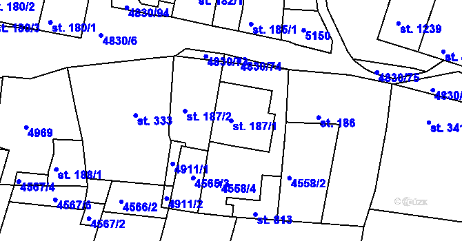 Parcela st. 187/1 v KÚ Boršice u Buchlovic, Katastrální mapa