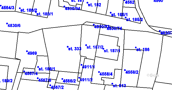 Parcela st. 187/2 v KÚ Boršice u Buchlovic, Katastrální mapa