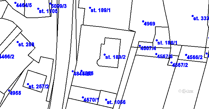 Parcela st. 189/2 v KÚ Boršice u Buchlovic, Katastrální mapa